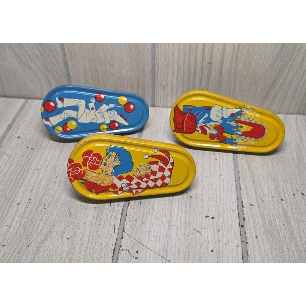 Vtg Kirchof Tin Noisemakers Life Of The Party Set of 3 Original Nostalgia Clown